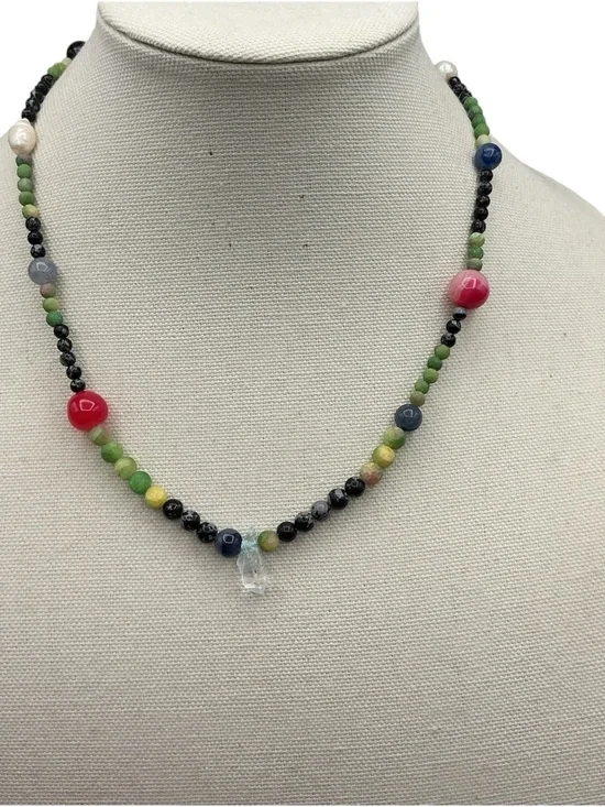 Handcrafted Multicolor Bead Necklace with Pink Drop Earrings - Picture 9 of 9